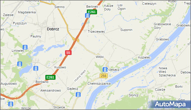 mapa Włóki gmina Dobrcz, Włóki gmina Dobrcz na mapie Targeo