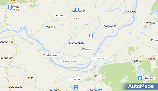 mapa Włostów gmina Bogdaniec, Włostów gmina Bogdaniec na mapie Targeo
