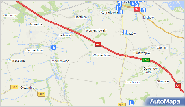 mapa Wojciechów gmina Zagrodno, Wojciechów gmina Zagrodno na mapie Targeo