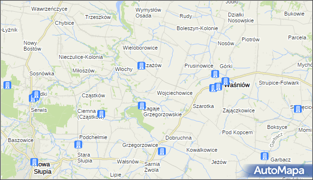 mapa Wojciechowice gmina Waśniów, Wojciechowice gmina Waśniów na mapie Targeo