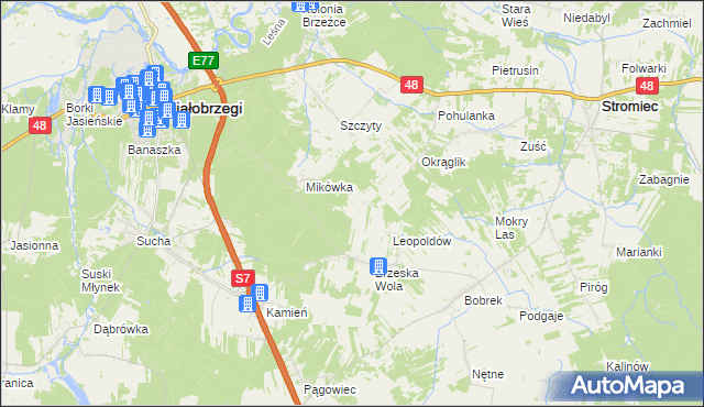 mapa Wojciechówka gmina Białobrzegi, Wojciechówka gmina Białobrzegi na mapie Targeo