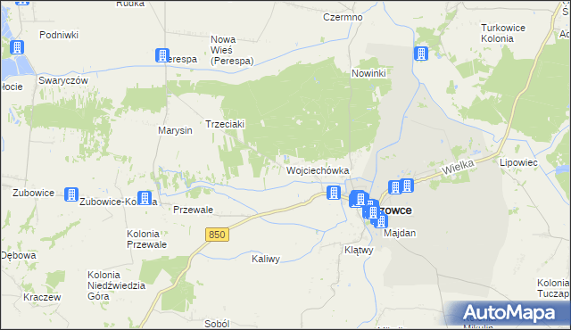 mapa Wojciechówka gmina Tyszowce, Wojciechówka gmina Tyszowce na mapie Targeo