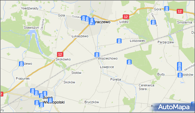 mapa Wojciechowo gmina Jaraczewo, Wojciechowo gmina Jaraczewo na mapie Targeo