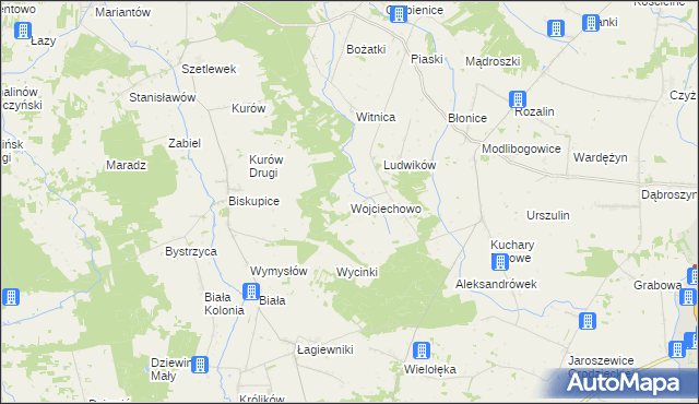 mapa Wojciechowo gmina Rzgów, Wojciechowo gmina Rzgów na mapie Targeo