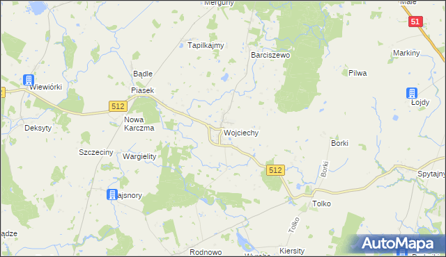 mapa Wojciechy gmina Bartoszyce, Wojciechy gmina Bartoszyce na mapie Targeo