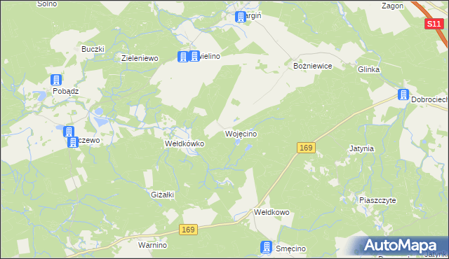mapa Wojęcino, Wojęcino na mapie Targeo