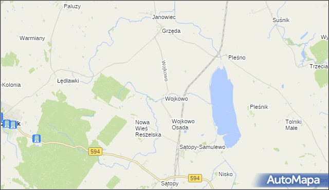 mapa Wojkowo gmina Bisztynek, Wojkowo gmina Bisztynek na mapie Targeo