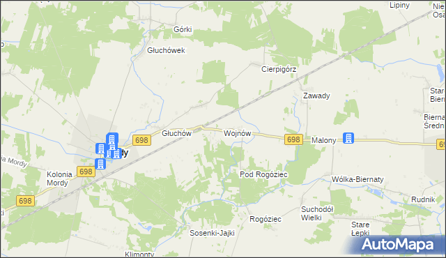 mapa Wojnów gmina Mordy, Wojnów gmina Mordy na mapie Targeo