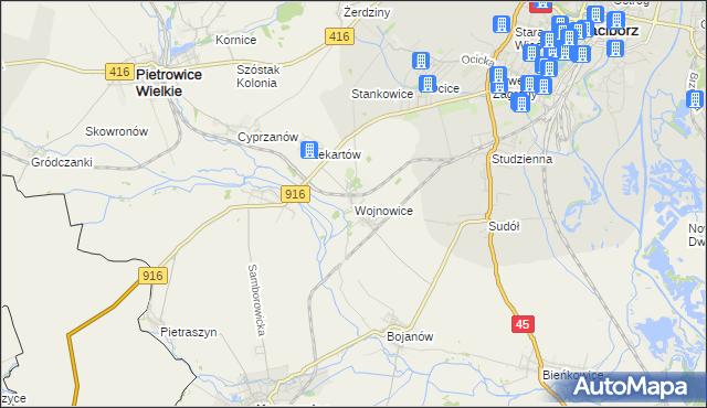 mapa Wojnowice gmina Krzanowice, Wojnowice gmina Krzanowice na mapie Targeo