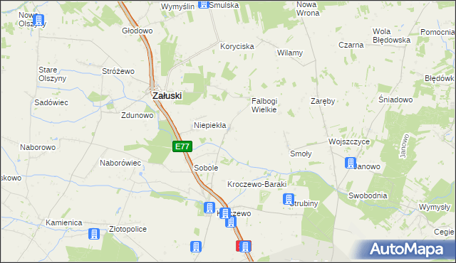 mapa Wojny gmina Załuski, Wojny gmina Załuski na mapie Targeo