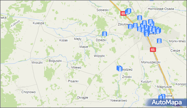 mapa Wojszki gmina Mońki, Wojszki gmina Mońki na mapie Targeo