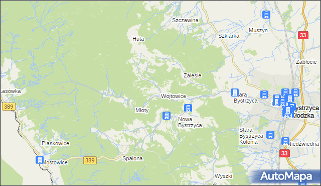 mapa Wójtowice gmina Bystrzyca Kłodzka, Wójtowice gmina Bystrzyca Kłodzka na mapie Targeo