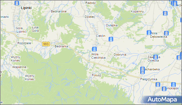 mapa Wola Cieklińska, Wola Cieklińska na mapie Targeo