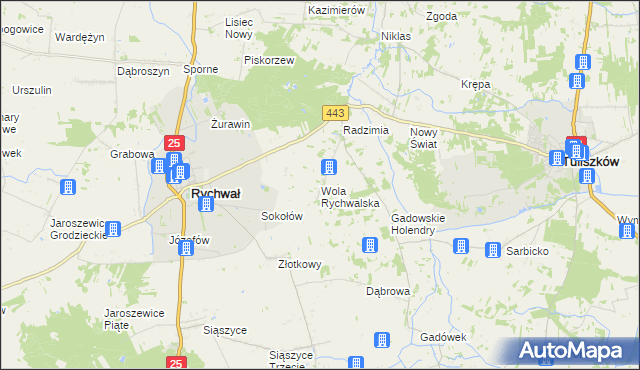 mapa Wola Rychwalska, Wola Rychwalska na mapie Targeo