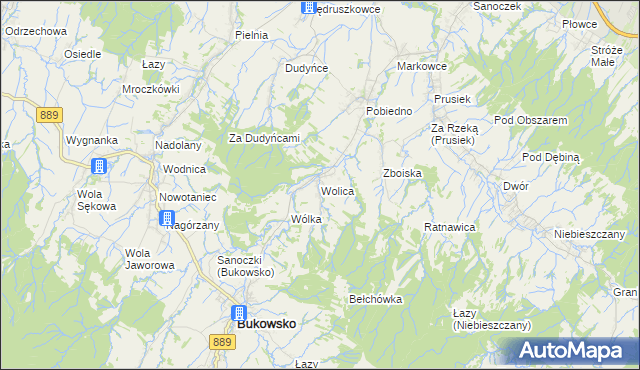 mapa Wolica gmina Bukowsko, Wolica gmina Bukowsko na mapie Targeo