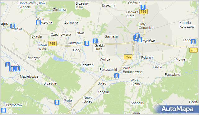 mapa Wolica gmina Szydłów, Wolica gmina Szydłów na mapie Targeo
