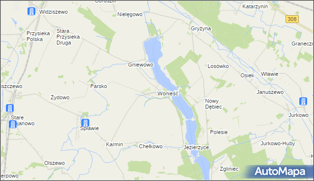 mapa Wonieść gmina Śmigiel, Wonieść gmina Śmigiel na mapie Targeo
