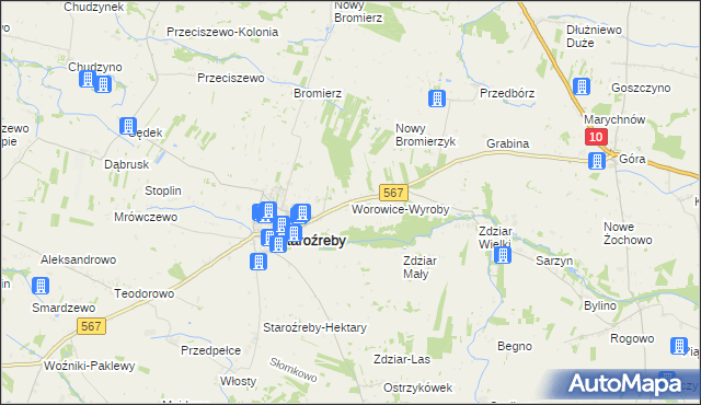 mapa Worowice-Wyroby, Worowice-Wyroby na mapie Targeo