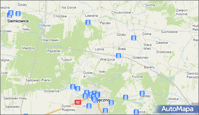 mapa Wręczyca gmina Pajęczno, Wręczyca gmina Pajęczno na mapie Targeo