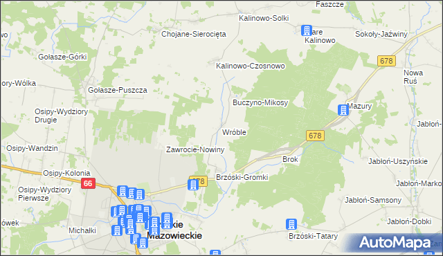 mapa Wróble gmina Wysokie Mazowieckie, Wróble gmina Wysokie Mazowieckie na mapie Targeo