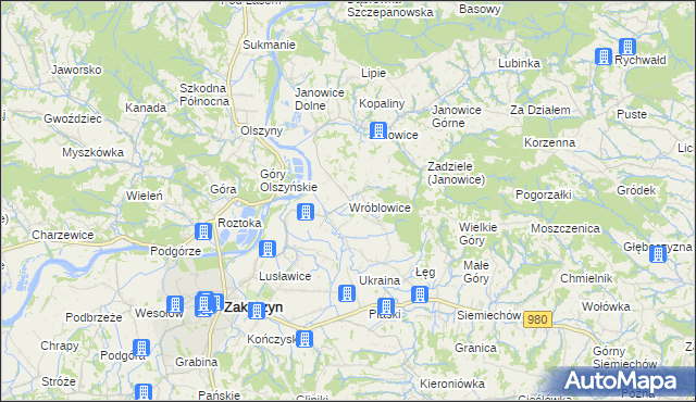 mapa Wróblowice gmina Zakliczyn, Wróblowice gmina Zakliczyn na mapie Targeo