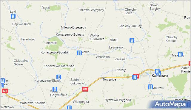 mapa Wronowo gmina Karniewo, Wronowo gmina Karniewo na mapie Targeo