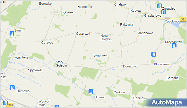 mapa Wronowo gmina Kościan, Wronowo gmina Kościan na mapie Targeo