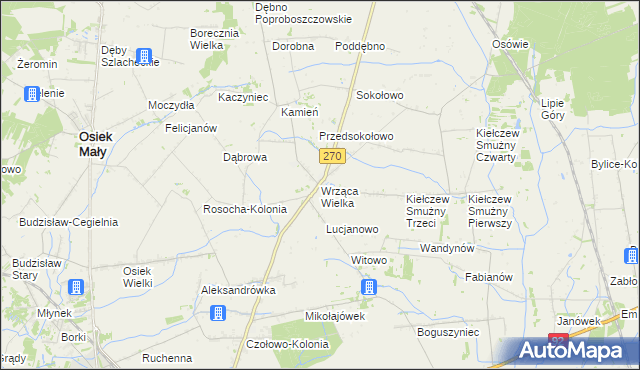mapa Wrząca Wielka gmina Koło, Wrząca Wielka gmina Koło na mapie Targeo