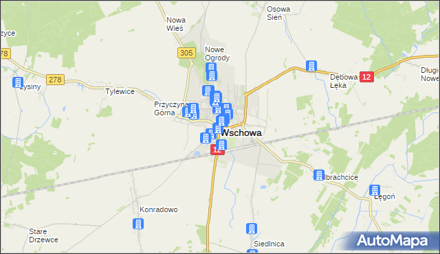 mapa Wschowa, Wschowa na mapie Targeo