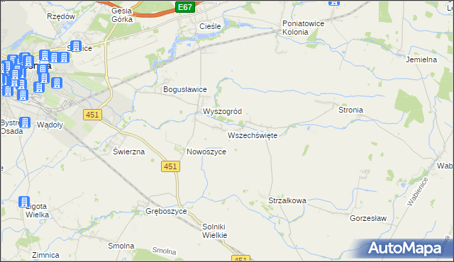 mapa Wszechświęte gmina Oleśnica, Wszechświęte gmina Oleśnica na mapie Targeo
