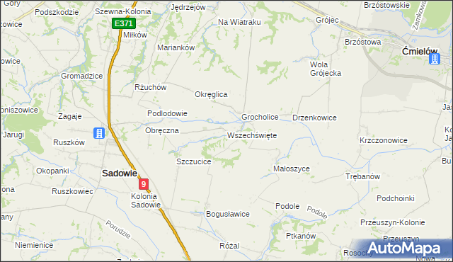 mapa Wszechświęte gmina Sadowie, Wszechświęte gmina Sadowie na mapie Targeo