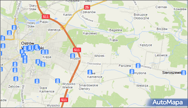 mapa Wtórek gmina Ostrów Wielkopolski, Wtórek gmina Ostrów Wielkopolski na mapie Targeo
