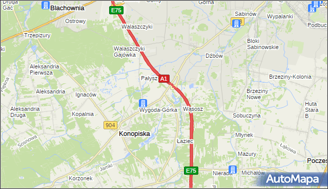 mapa Wygoda gmina Konopiska, Wygoda gmina Konopiska na mapie Targeo