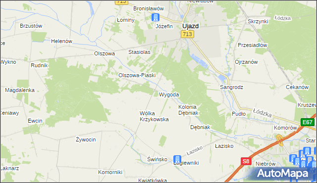 mapa Wygoda gmina Ujazd, Wygoda gmina Ujazd na mapie Targeo
