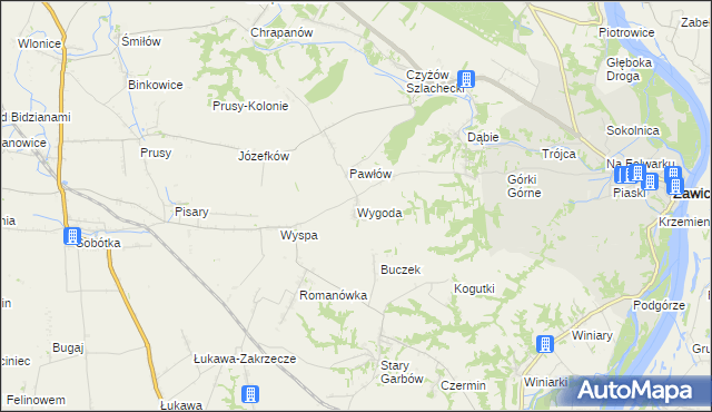 mapa Wygoda gmina Zawichost, Wygoda gmina Zawichost na mapie Targeo