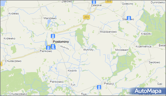 mapa Wykroty gmina Postomino, Wykroty gmina Postomino na mapie Targeo