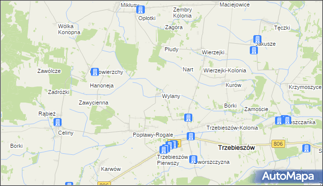 mapa Wylany, Wylany na mapie Targeo