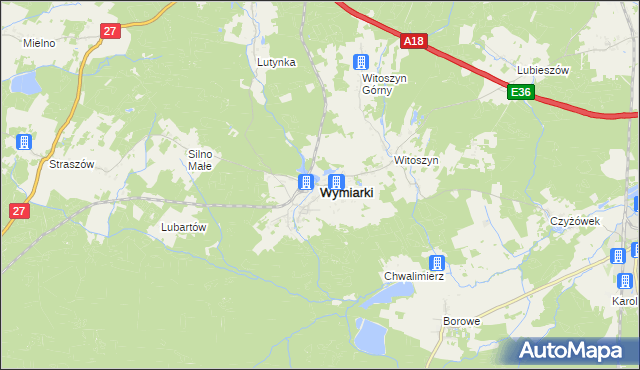 mapa Wymiarki powiat żagański, Wymiarki powiat żagański na mapie Targeo