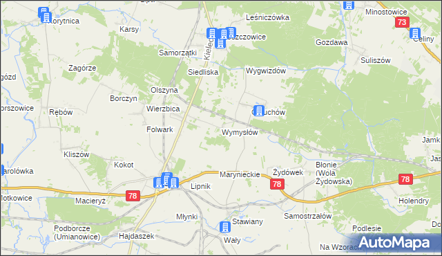 mapa Wymysłów gmina Kije, Wymysłów gmina Kije na mapie Targeo