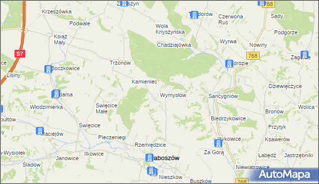 mapa Wymysłów gmina Słaboszów, Wymysłów gmina Słaboszów na mapie Targeo