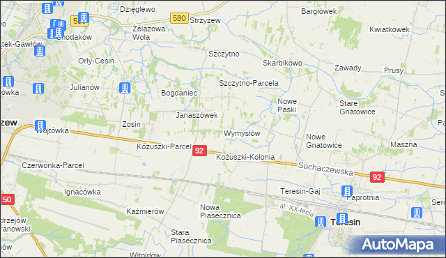mapa Wymysłów gmina Sochaczew, Wymysłów gmina Sochaczew na mapie Targeo