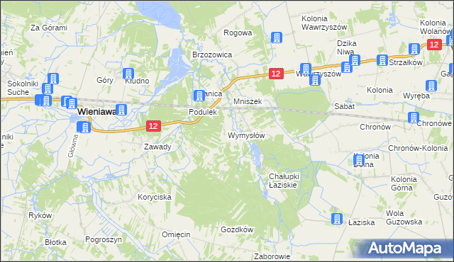 mapa Wymysłów gmina Wolanów, Wymysłów gmina Wolanów na mapie Targeo