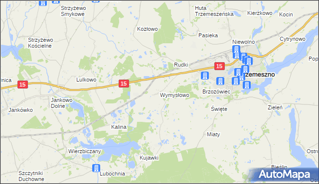 mapa Wymysłowo gmina Trzemeszno, Wymysłowo gmina Trzemeszno na mapie Targeo