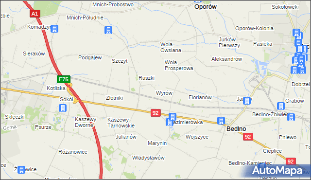 mapa Wyrów gmina Bedlno, Wyrów gmina Bedlno na mapie Targeo