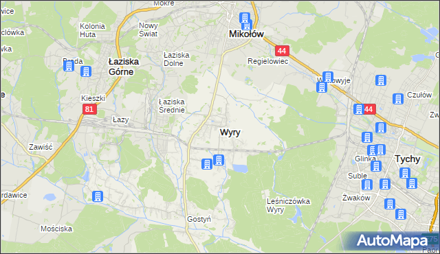 mapa Wyry, Wyry na mapie Targeo