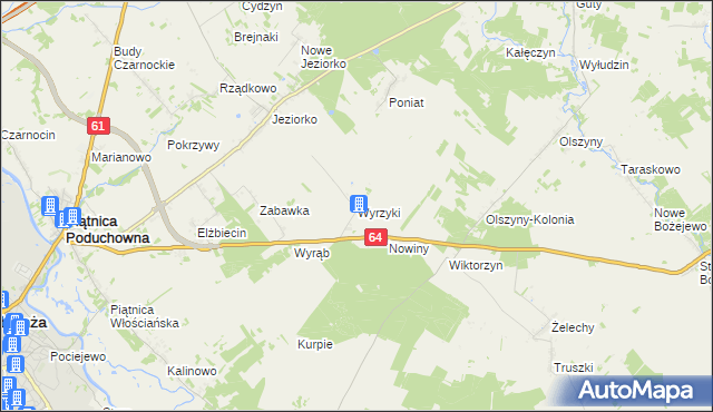 mapa Wyrzyki gmina Piątnica, Wyrzyki gmina Piątnica na mapie Targeo