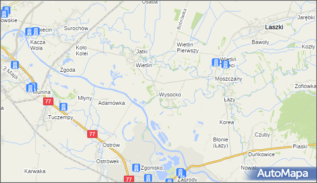 mapa Wysocko gmina Laszki, Wysocko gmina Laszki na mapie Targeo