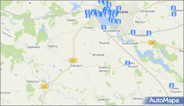 mapa Wysokie gmina Choszczno, Wysokie gmina Choszczno na mapie Targeo