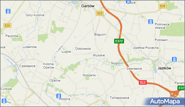 mapa Wysokie gmina Jastków, Wysokie gmina Jastków na mapie Targeo