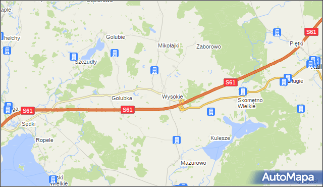 mapa Wysokie gmina Kalinowo, Wysokie gmina Kalinowo na mapie Targeo